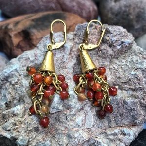 Red Agate & 22k Gold Plate Earrings - Handmade